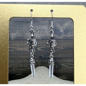 Wizard and Clear Crystal Fantasy Dangle Earrings
